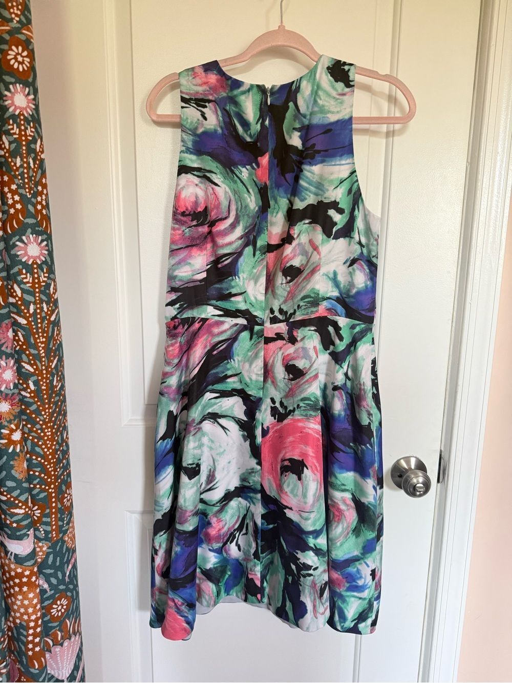 Donna Morgan Floral A-Line Midi Dress Wedding Guest Cocktail Bridal Shower - Picture 2 of 5
